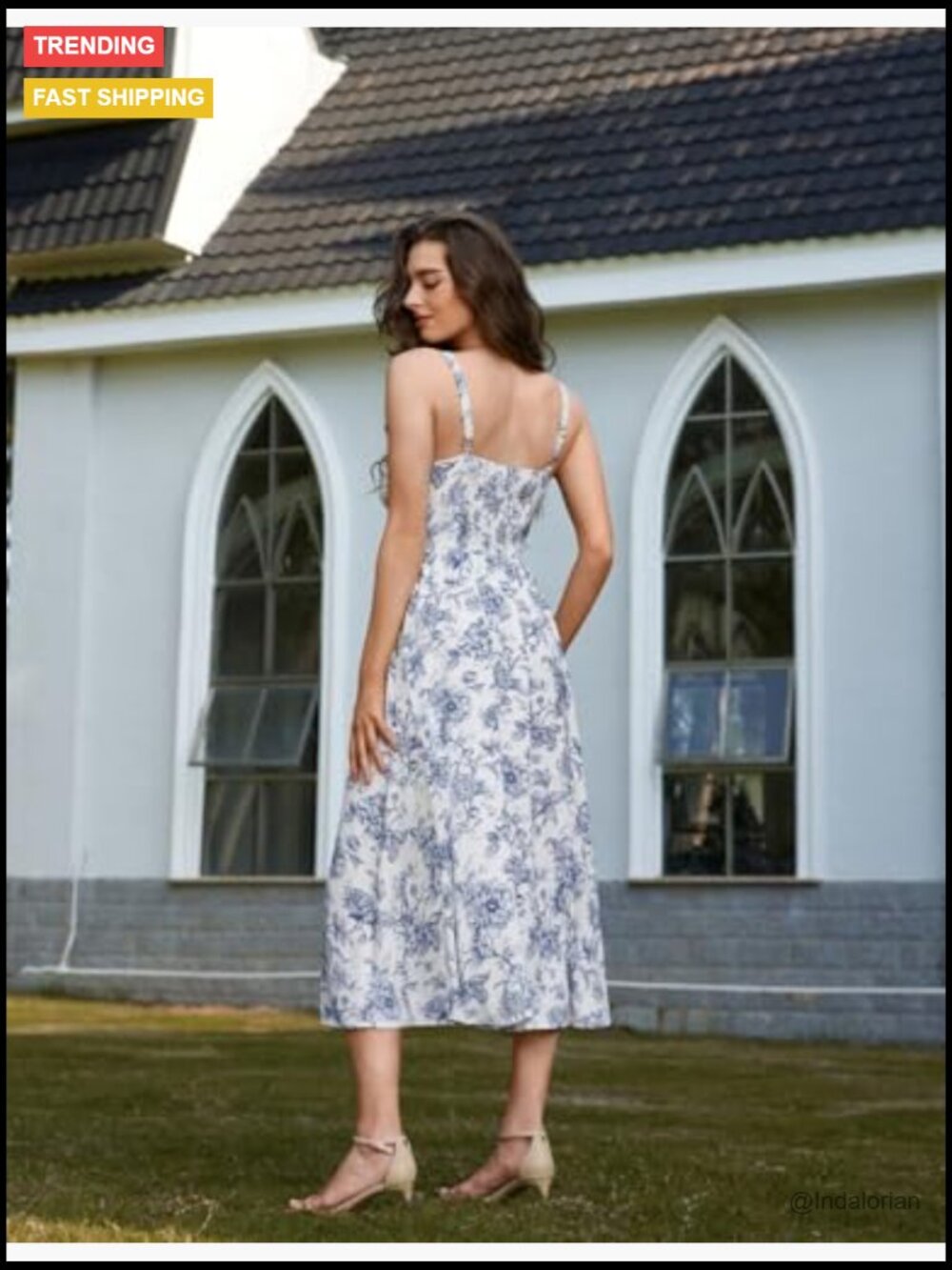 Womens Floral Midi Corset Dress Sundress with Pockets - Picture 4 of 7